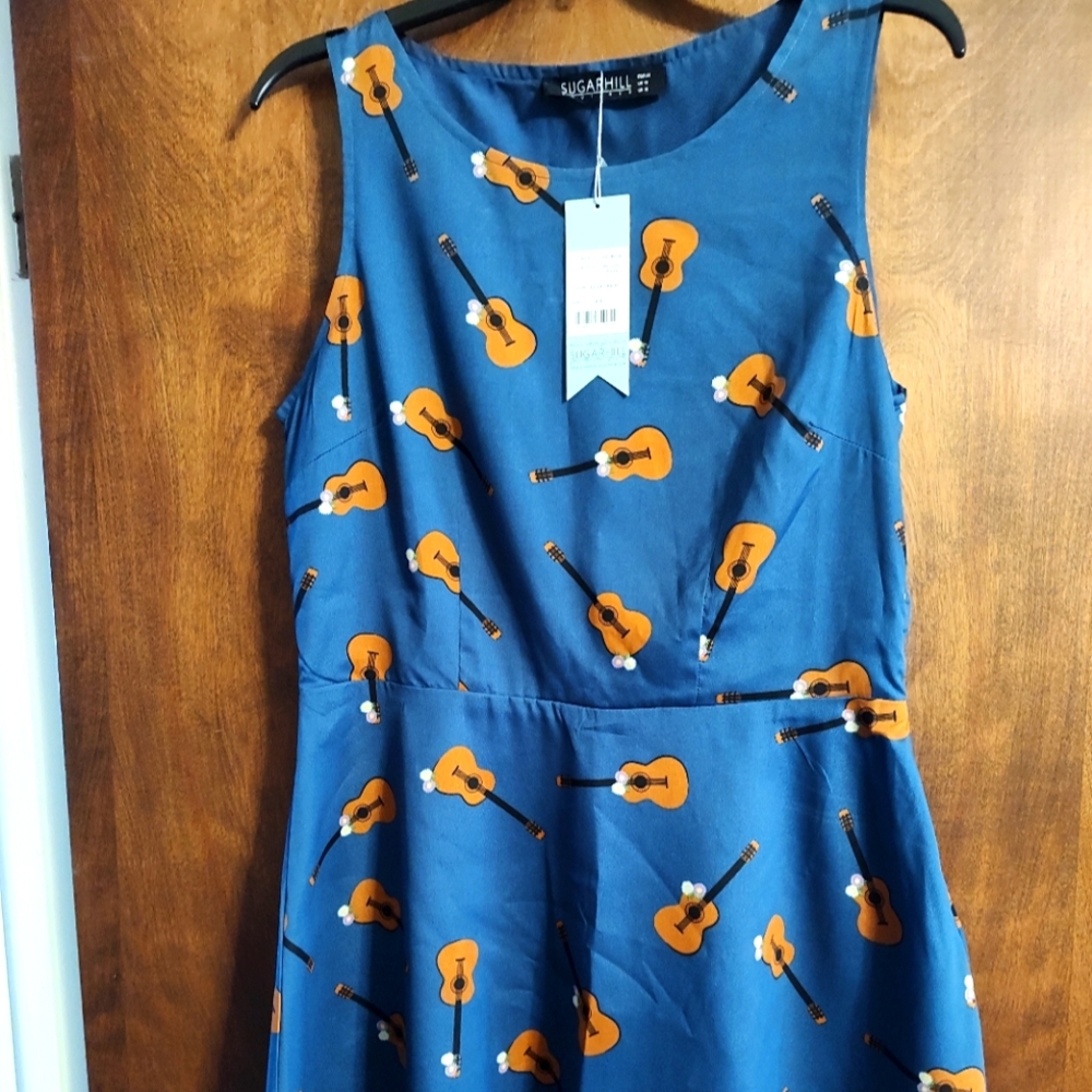 Modcloth Sugarhilll Boutique NWT Cute Ukulele Blue Dress 16/ XL